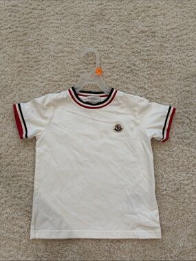 Moncler Kids White Tee with Red & Navy Trim